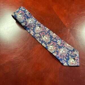 Mens Balancine Disney Mickey Blue Red Gold Retro Made USA Paisley Silk Tie